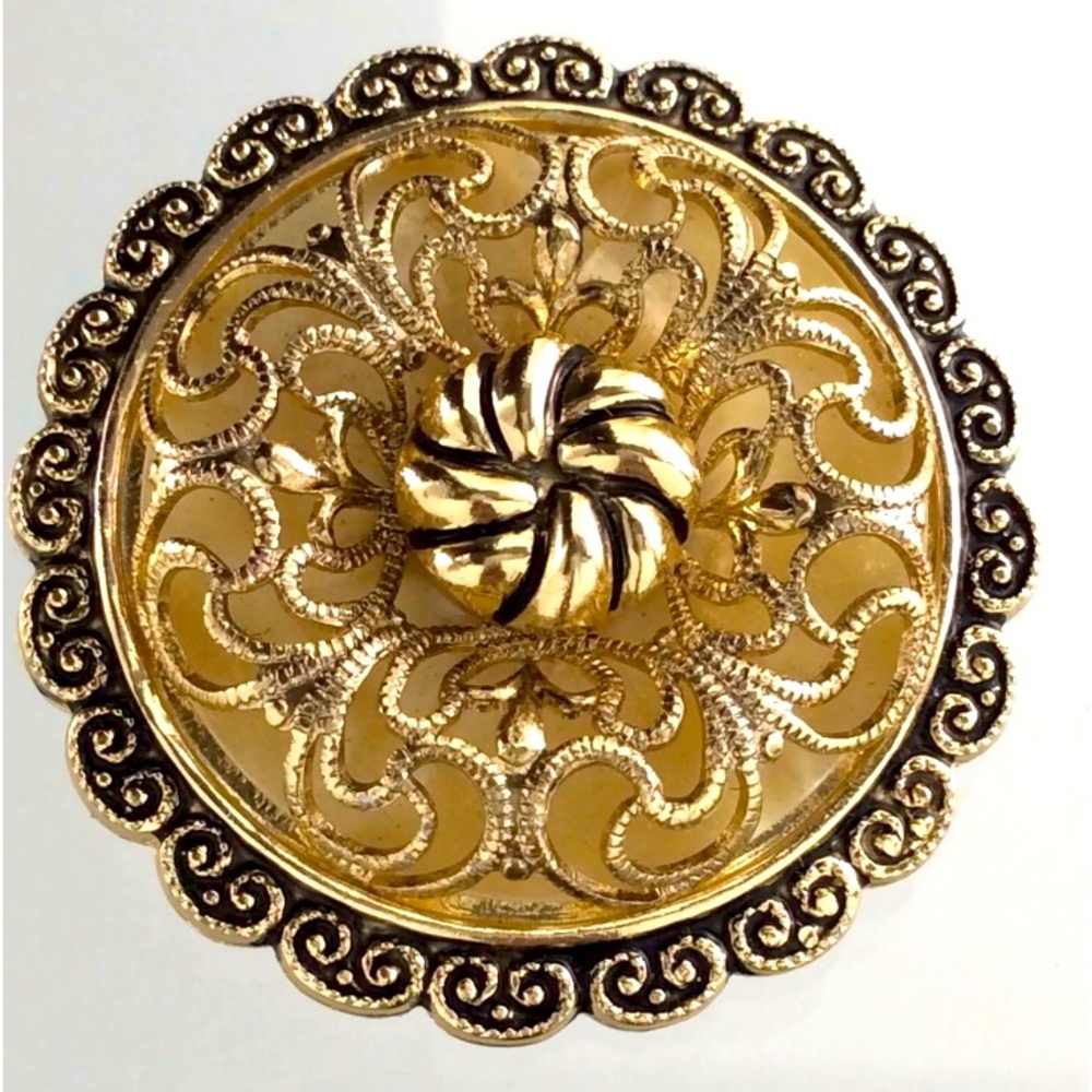 Vintage 1960’s Scarf Clip Gold Tone Filigree Mother of Pearl West Germany